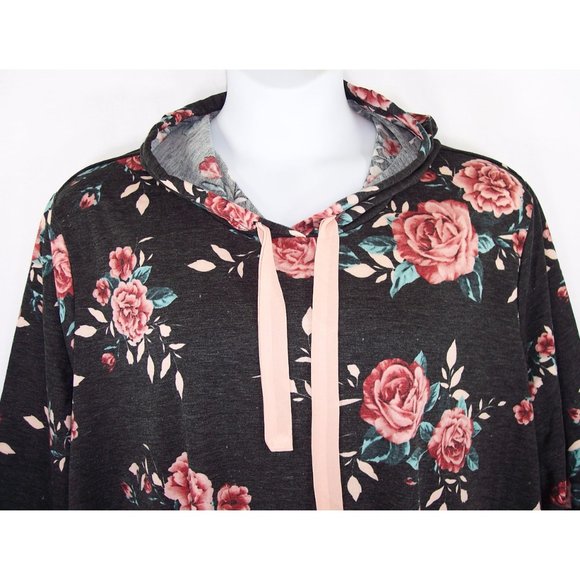 NEW Avenue 30/32 Floral Hoodie Top French Terry Long Sleeves - Picture 4 of 12